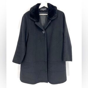 Jones New York Collection Angora Wool‎ Fur Collar Coat Black 10